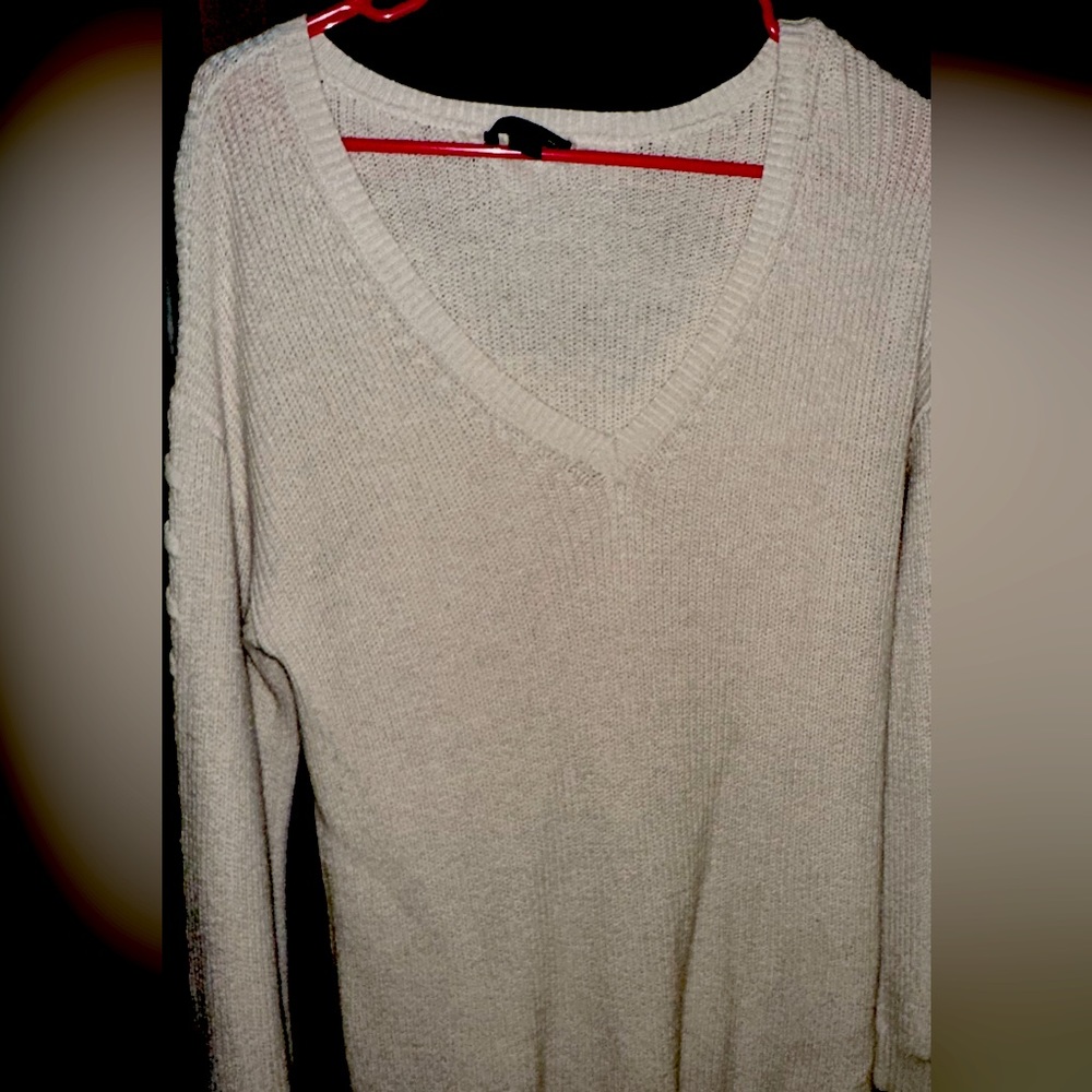 Ladies American Eagle V Neck Sweater with Lattice Sleeves